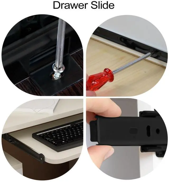Alt view image 2 of 5 - Under Desk Keyboard Sliding Rails, 14-23 Inch Ball Bearing Slides Hardware Kit Pull Out Computer Keyboard Tray Slides Adjustable Hanging Rail Bracket Telescopic Drawer Runners (27MM Width)