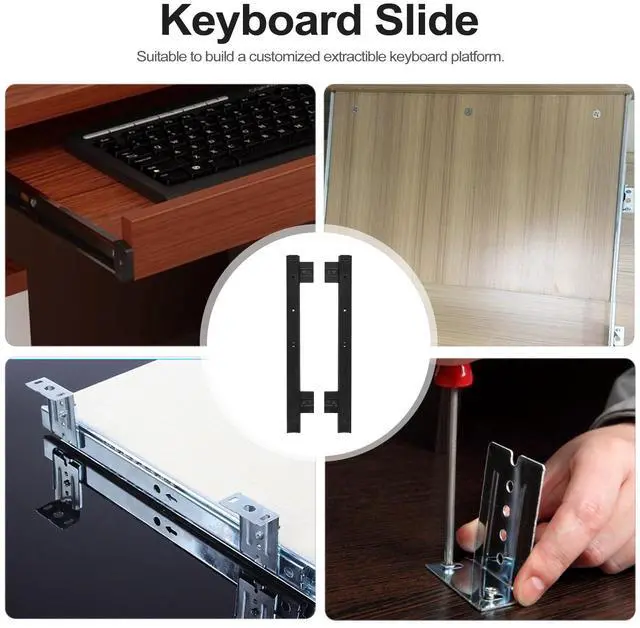 Alt view image 5 of 5 - Under Desk Keyboard Sliding Rails, 14-23 Inch Ball Bearing Slides Hardware Kit Pull Out Computer Keyboard Tray Slides Adjustable Hanging Rail Bracket Telescopic Drawer Runners (27MM Width)