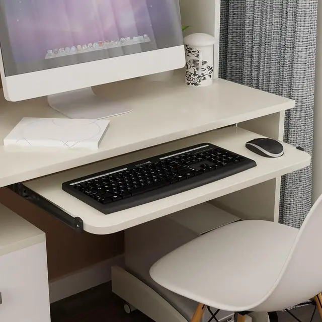 Alt view image 4 of 5 - Under Desk Keyboard Sliding Rails, 14-23 Inch Ball Bearing Slides Hardware Kit Pull Out Computer Keyboard Tray Slides Adjustable Hanging Rail Bracket Telescopic Drawer Runners (27MM Width)