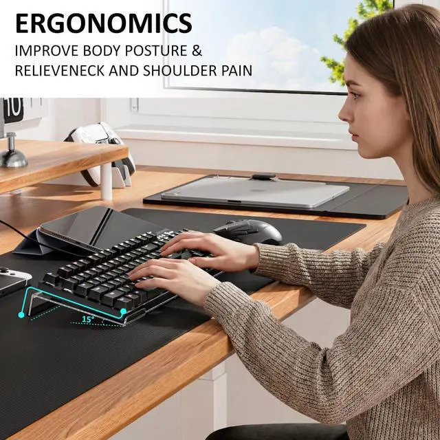 Alt view image 4 of 7 - Computer Keyboard Stand PC Keyboard Stand, Acrylic Tilted Keyboard Stand for Ergonomic Typing Clear Keyboard Tray for Easy Typing and Working, Keyboard Holder with Silicone Non-Slip Case