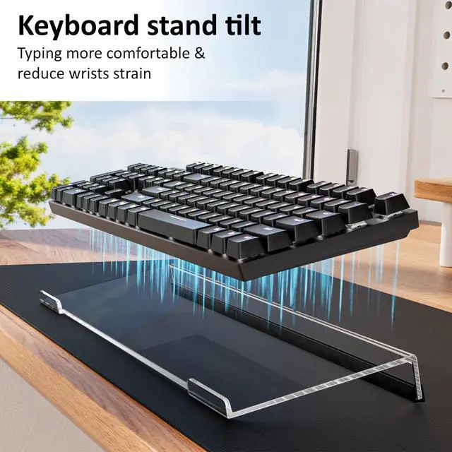 Alt view image 5 of 7 - Computer Keyboard Stand PC Keyboard Stand, Acrylic Tilted Keyboard Stand for Ergonomic Typing Clear Keyboard Tray for Easy Typing and Working, Keyboard Holder with Silicone Non-Slip Case