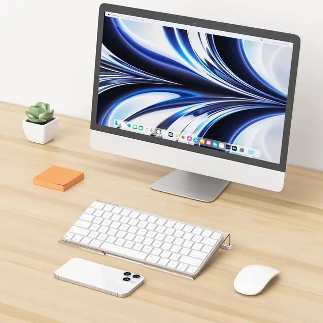 Alt view image 4 of 7 - Computer Keyboard Stand for Desktop, 11.8" Tiny Clear Acrylic Keyboard Riser 78 Keys Compact Keyboard Lift for Desk Ergonomic Short Keyboard Holder Tray with White and Purple Silicone Strip