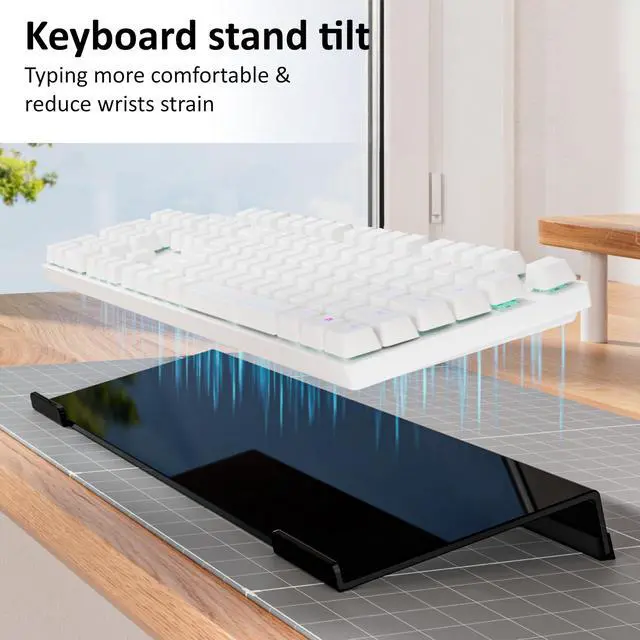 Alt view image 5 of 7 - Acrylic Computer Keyboard Stand for Desk, Keyboard Riser Tilt Lift, Keyboard Holder for Desktop, Desk Keyboard LifterWhite