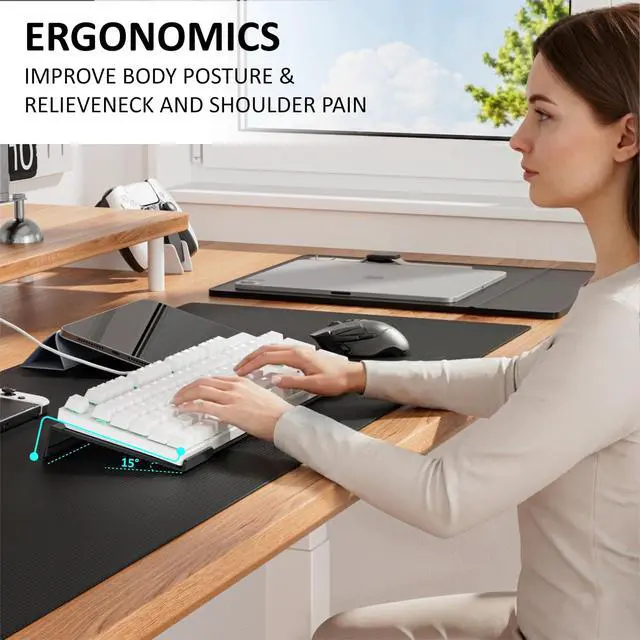 Alt view image 4 of 7 - Acrylic Computer Keyboard Stand for Desk, Keyboard Riser Tilt Lift, Keyboard Holder for Desktop, Desk Keyboard LifterWhite