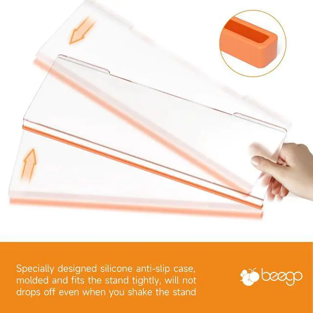 Alt view image 6 of 6 - Ergonomic Computer Keyboard Stand - Clear Acrylic Keyboard Riser Tilted Keyboard Holder Keyboard Tray with Orange Non-Slip Strip for Easy Typing at Home School Office Desk Accessories
