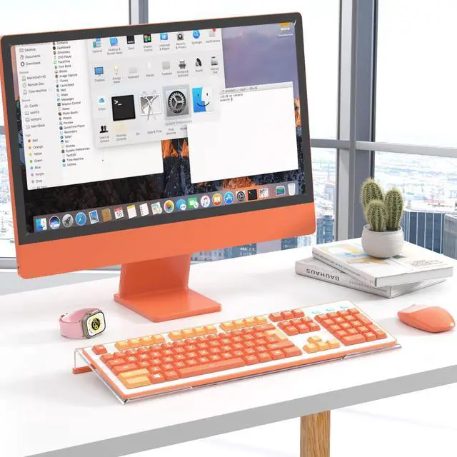 Alt view image 2 of 6 - Ergonomic Computer Keyboard Stand - Clear Acrylic Keyboard Riser Tilted Keyboard Holder Keyboard Tray with Orange Non-Slip Strip for Easy Typing at Home School Office Desk Accessories