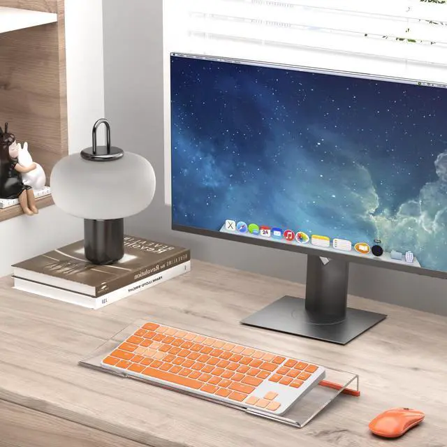 Alt view image 4 of 6 - Ergonomic Computer Keyboard Stand - Clear Acrylic Keyboard Riser Tilted Keyboard Holder Keyboard Tray with Orange Non-Slip Strip for Easy Typing at Home School Office Desk Accessories