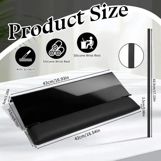 Alt view image 2 of 7 - Computer Keyboard Wrist Rest Stand for Desktop Space-Saving Keyboard Riser with Silicone Wrist Rest for Office Desk, Home, School, Easy Typing, 3-Level Height Adjustment, Black