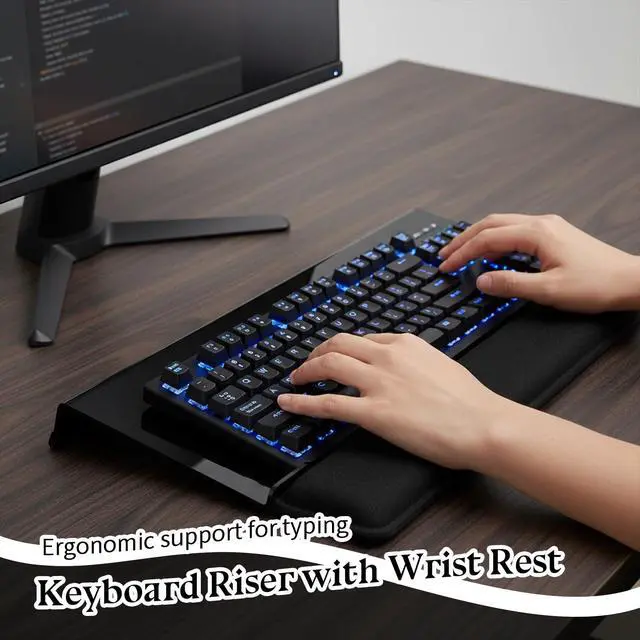 Alt view image 4 of 7 - Computer Keyboard Wrist Rest Stand for Desktop Space-Saving Keyboard Riser with Silicone Wrist Rest for Office Desk, Home, School, Easy Typing, 3-Level Height Adjustment, Black