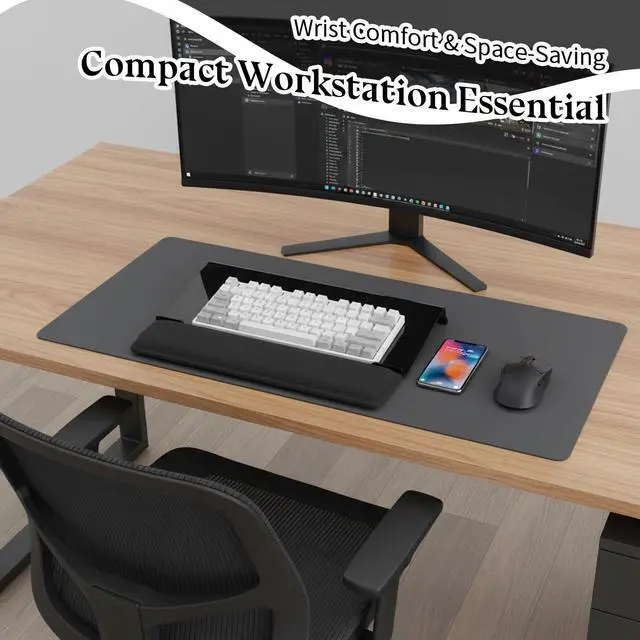 Alt view image 6 of 7 - Computer Keyboard Wrist Rest Stand for Desktop Space-Saving Keyboard Riser with Silicone Wrist Rest for Office Desk, Home, School, Easy Typing, 3-Level Height Adjustment, Black