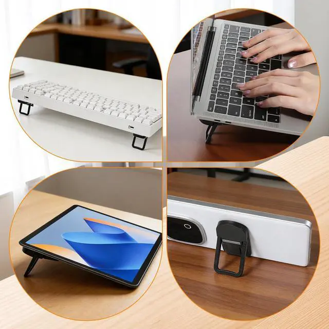 Alt view image 4 of 7 - 2PCS Plastic Portable Keyboard Riser, Mini Foldable Laptop Keyboard Stand with 2 Angle Settings and Self-Adhesive Foldable Feet, Adjustable Notebook Holder for Most Keyboards (Black)