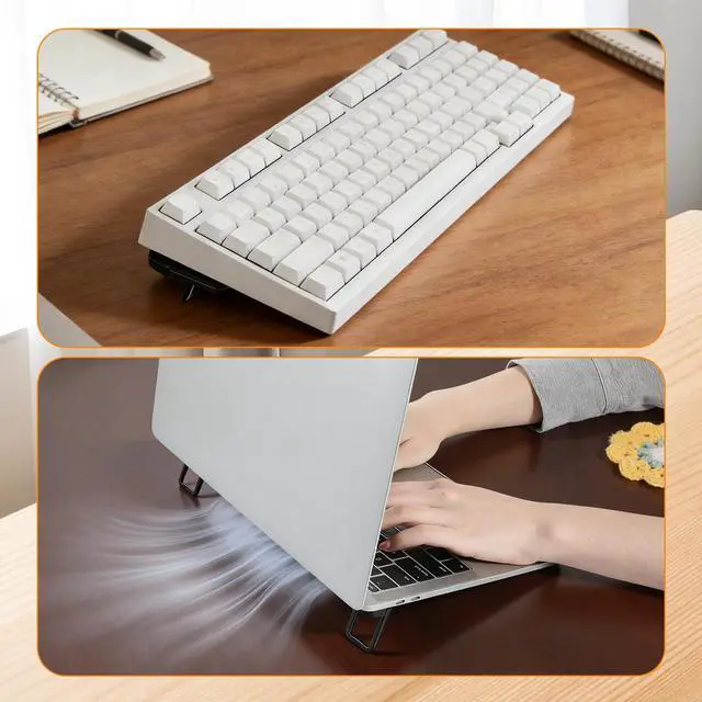Alt view image 6 of 7 - 2PCS Plastic Portable Keyboard Riser, Mini Foldable Laptop Keyboard Stand with 2 Angle Settings and Self-Adhesive Foldable Feet, Adjustable Notebook Holder for Most Keyboards (Black)