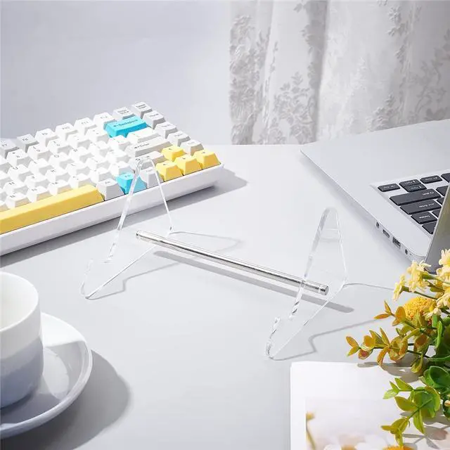 Alt view image 5 of 6 - Keyboard Display Stand Acrylic 1-Tier Keyboard Holder Transparent Acrylic Stand Detachable Keyboard Storage Holder with Platinum Tone Iron Findings for Keyboard Computer Tablet Picture Frame