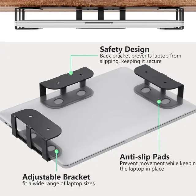 Alt view image 3 of 5 - Under Desk Laptop Mount, Under Desk Keyboard Tray with Anti-Scratch Silicone, for Devices up to 1.2" MacBook, Mini (Black)