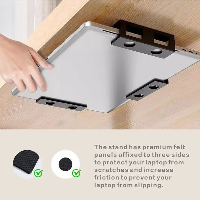 Alt view image 4 of 5 - Under Desk Laptop Mount, Under Desk Keyboard Tray with Anti-Scratch Silicone, for Devices up to 1.2" MacBook, Mini (Black)