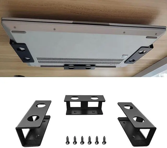 Main image of Under Desk Laptop Mount, Under Desk Keyboard Tray with Anti-Scratch Silicone, for Devices up to 1.2" MacBook, Mini (Black)