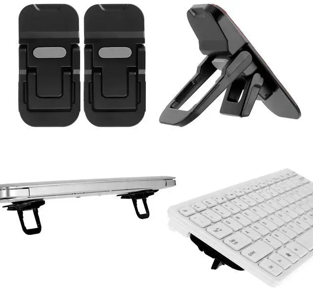 Main image of 2 Pcs Portable Keyboard Stand, Dual Tilt Angle Adjustment, Foldable Laptop Riser, Self-Adhesive Feet for Most Keyboards (Black)