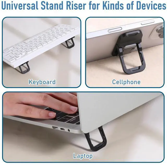 Alt view image 7 of 7 - 2 Pcs Portable Keyboard Stand, Dual Tilt Angle Adjustment, Foldable Laptop Riser, Self-Adhesive Feet for Most Keyboards (Black)