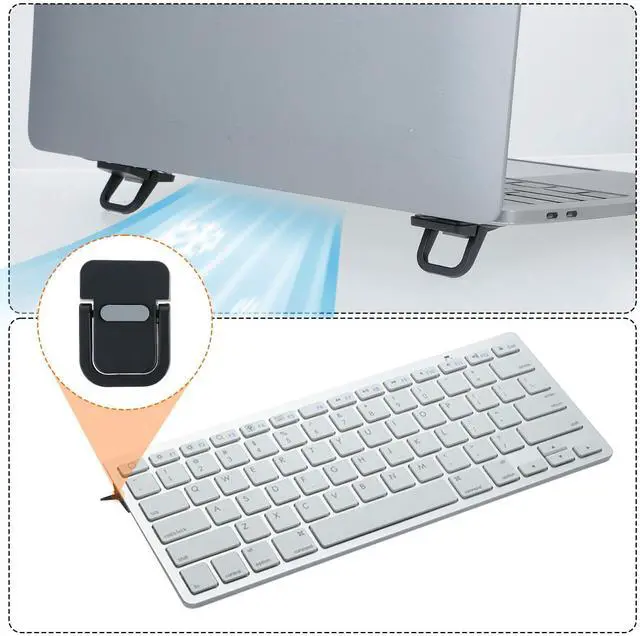 Alt view image 6 of 6 - 2Pcs Keyboard Riser, Self-Adhesive Mini Keyboard Stand for Desk Portable Laptop Feet Foldable Keyboards Lift for Most Keyboards (Black)