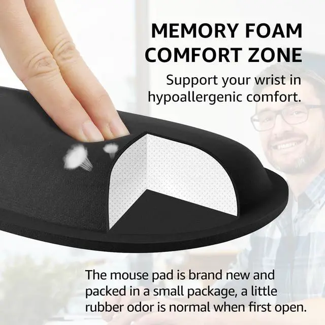 Alt view image 3 of 6 - Ergonomic Keyboard Wrist Rest and Mouse Wrist Rest Set, Memory Foam Wrist Support Pads for Typing, Gaming, Office & Home Use, Non-Slip Comfortable Design, Black