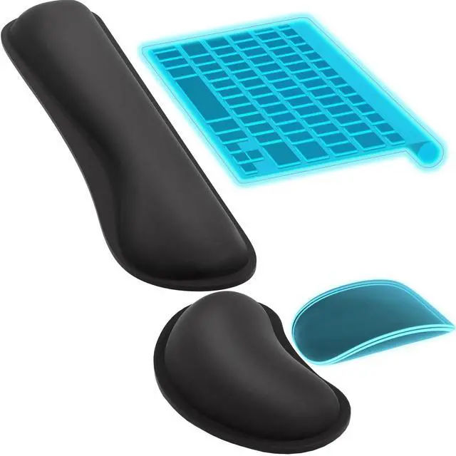 Main image of Ergonomic Keyboard Wrist Rest and Mouse Wrist Rest Set, Memory Foam Wrist Support Pads for Typing, Gaming, Office & Home Use, Non-Slip Comfortable Design, Black