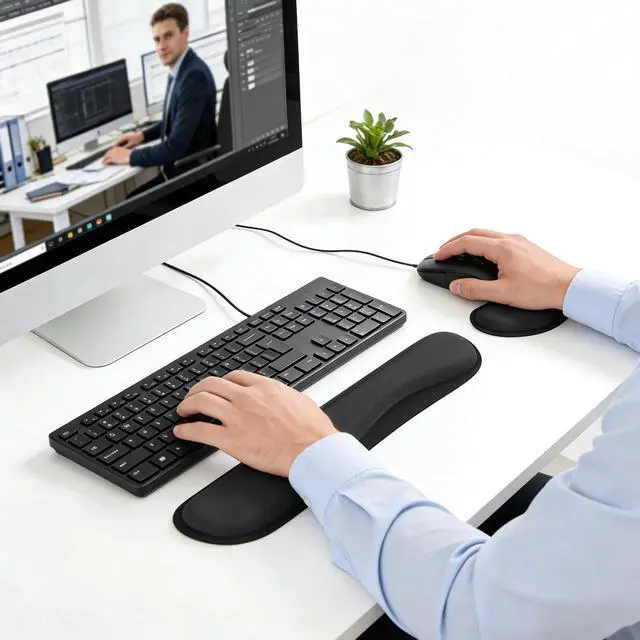 Alt view image 6 of 6 - Ergonomic Keyboard Wrist Rest and Mouse Wrist Rest Set, Memory Foam Wrist Support Pads for Typing, Gaming, Office & Home Use, Non-Slip Comfortable Design, Black