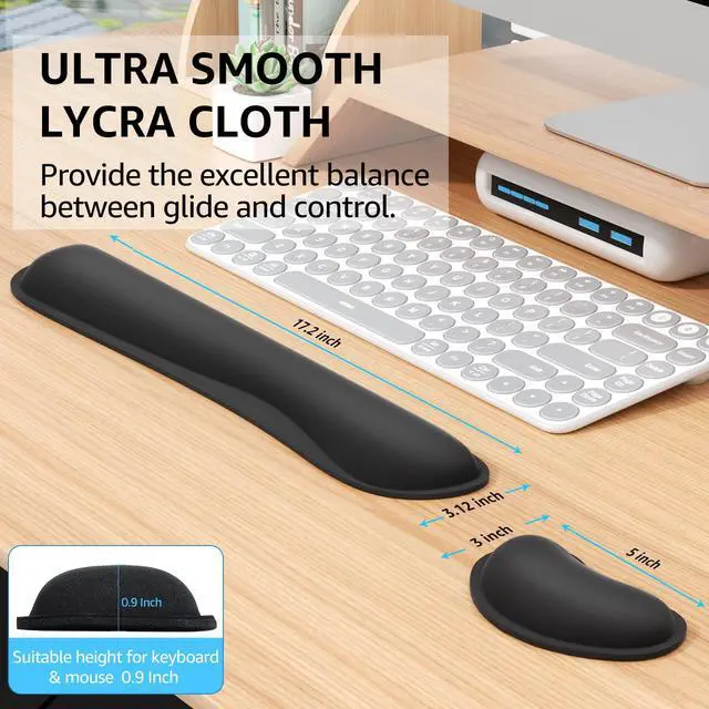 Alt view image 5 of 6 - Ergonomic Keyboard Wrist Rest and Mouse Wrist Rest Set, Memory Foam Wrist Support Pads for Typing, Gaming, Office & Home Use, Non-Slip Comfortable Design, Black
