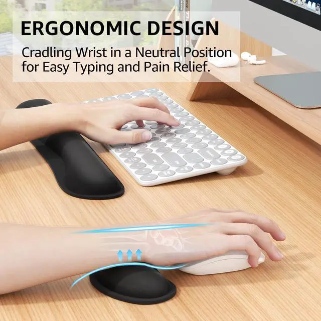 Alt view image 2 of 6 - Ergonomic Keyboard Wrist Rest and Mouse Wrist Rest Set, Memory Foam Wrist Support Pads for Typing, Gaming, Office & Home Use, Non-Slip Comfortable Design, Black