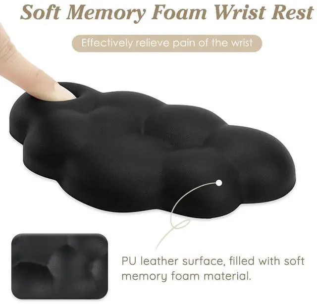 Alt view image 6 of 7 - Cloud Wrist Rest Cushion for Mouse Ergonomic Soft PU Leather Memory Foam Wrist Pain Relief Mouse Wrist Support Pad with Anti-Skid Base for Office School Home Laptop & Computer Mouse (Black)