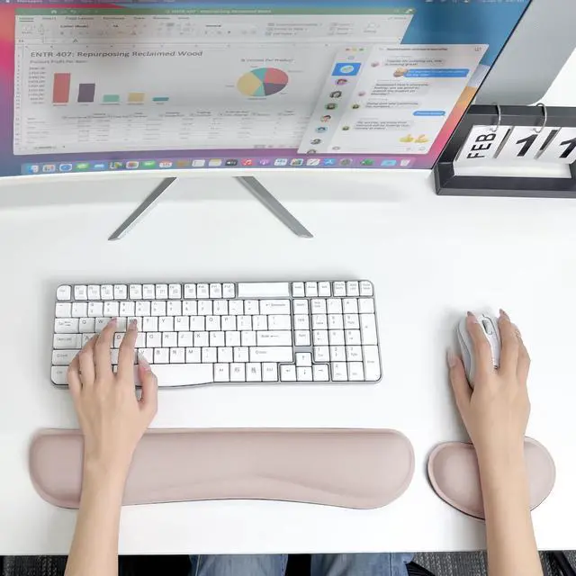Alt view image 7 of 7 - Wrist Rest for Computer Keyboard and Mouse, Ergonomic Design Wrist Support Pad for Keyboard, Soft Memory Foam Desk Pads Support Hand and Arm Easy Typing Pain Relief, 2 Piece Pad, Cream Pink