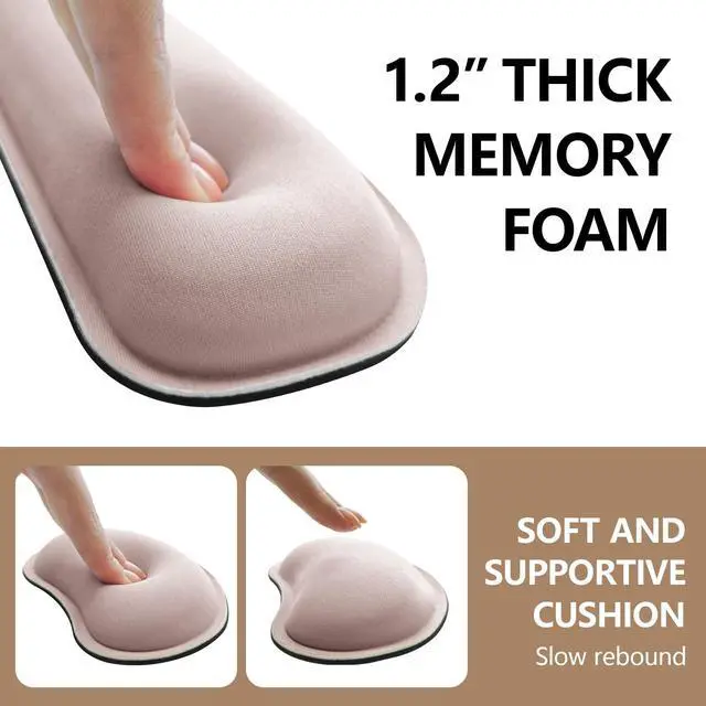 Alt view image 4 of 7 - Wrist Rest for Computer Keyboard and Mouse, Ergonomic Design Wrist Support Pad for Keyboard, Soft Memory Foam Desk Pads Support Hand and Arm Easy Typing Pain Relief, 2 Piece Pad, Cream Pink