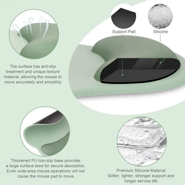 Alt view image 2 of 7 - Wrist Rest Support for Mouse Pad&Keyboard Set, Streamline Ergonomic Mousepad&Coaster Non-Slip Base Home/Office Pain Relief&Easy Typing Pad with Soft Cloth&Silicone Lining, Antique Green
