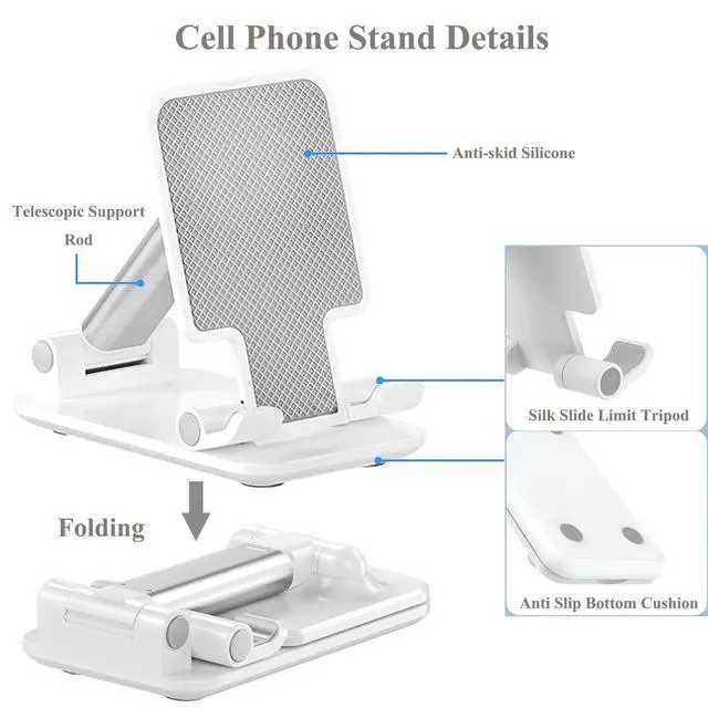 Alt view image 5 of 7 - 2 Pcs Cell Phone Stand, Adjustable Angle Height Phone Stand for Desk, Fully Foldable/Portable Phone Holder, Compatible with iPhone 17/16/15/14/13/12/Smartphones