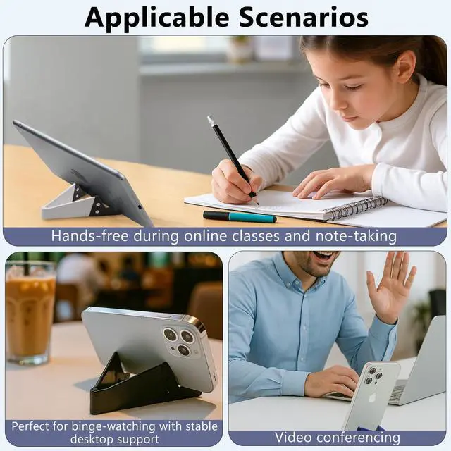 Alt view image 4 of 7 - Portable Mobile Phone Stand for Desk, Foldable Pocket Travel Holder, Universal V Smartphone Kickstand Mount Compatible with iPhone, iPads, Kindle, Android, Pack of 4