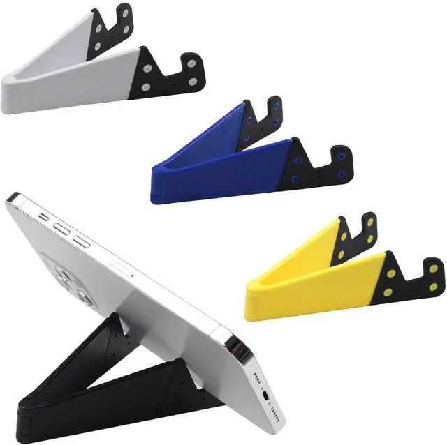 Main image of Portable Mobile Phone Stand for Desk, Foldable Pocket Travel Holder, Universal V Smartphone Kickstand Mount Compatible with iPhone, iPads, Kindle, Android, Pack of 4