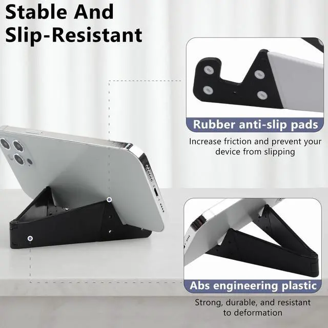 Alt view image 3 of 7 - Portable Mobile Phone Stand for Desk, Foldable Pocket Travel Holder, Universal V Smartphone Kickstand Mount Compatible with iPhone, iPads, Kindle, Android, Pack of 4