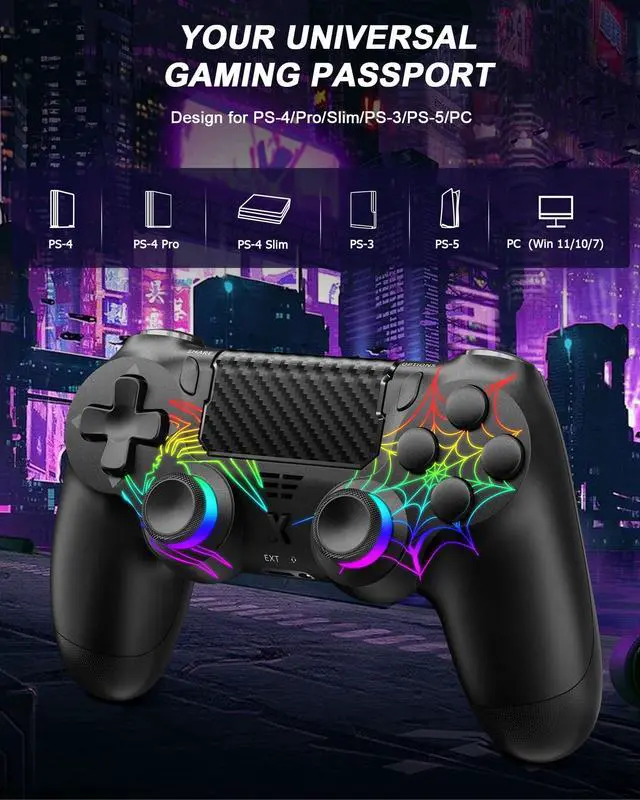 Alt view image 4 of 6 - Light-up Wireless Controller for PS-4,New RGB Controllers with Hall Effect Joystick/1000mAh Battery/Type-C/Vibration/6-Axis Gyro/Headphone Jack/Touch Pad,for PS-4/Slim/Pro Console (Black)