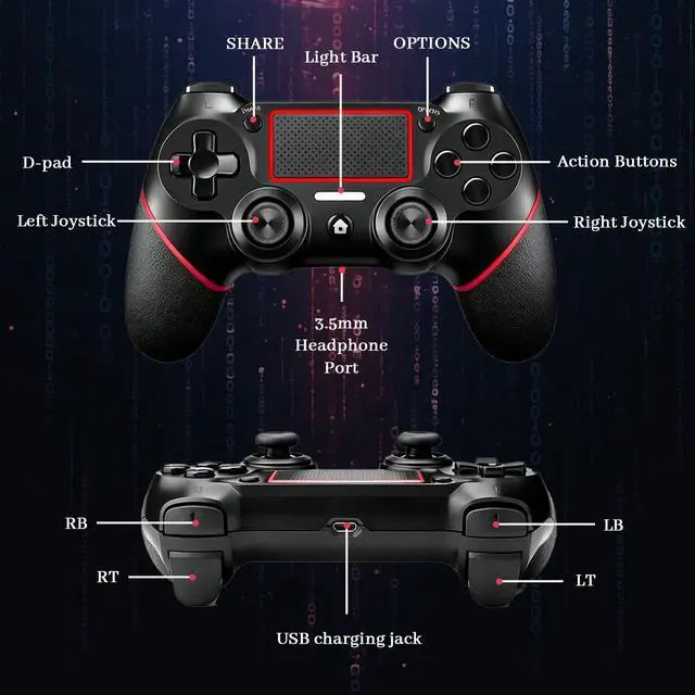 Alt view image 4 of 7 - Wireless Controller for Ps4 Controller Compatible with PS4/Slim/Pro/Windows PC,with Touchpad/Vibration/Built-in Speaker&3.5mm Headphone Jack/Six-axis Motion Control/USB-C Charging Cable,Black Red