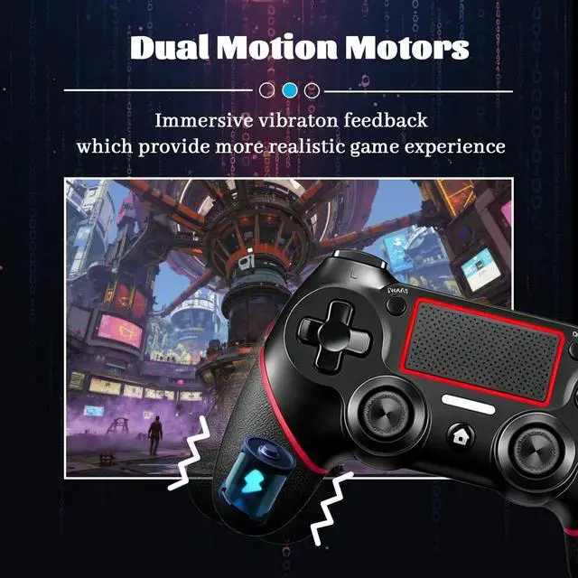 Alt view image 3 of 7 - Wireless Controller for Ps4 Controller Compatible with PS4/Slim/Pro/Windows PC,with Touchpad/Vibration/Built-in Speaker&3.5mm Headphone Jack/Six-axis Motion Control/USB-C Charging Cable,Black Red