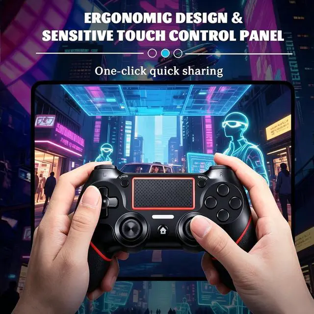 Alt view image 6 of 7 - Wireless Controller for Ps4 Controller Compatible with PS4/Slim/Pro/Windows PC,with Touchpad/Vibration/Built-in Speaker&3.5mm Headphone Jack/Six-axis Motion Control/USB-C Charging Cable,Black Red