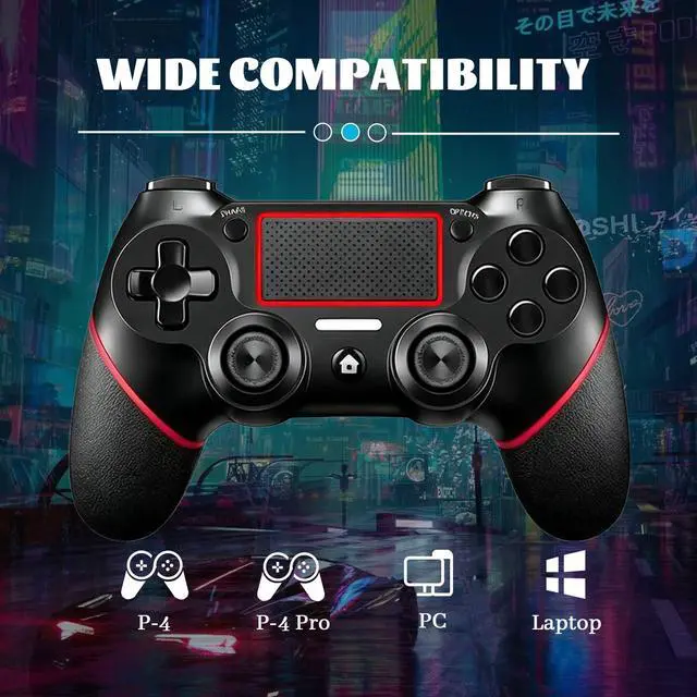 Alt view image 2 of 7 - Wireless Controller for Ps4 Controller Compatible with PS4/Slim/Pro/Windows PC,with Touchpad/Vibration/Built-in Speaker&3.5mm Headphone Jack/Six-axis Motion Control/USB-C Charging Cable,Black Red