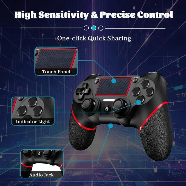 Alt view image 7 of 7 - Wireless Controller for Ps4 Controller Compatible with PS4/Slim/Pro/Windows PC,with Touchpad/Vibration/Built-in Speaker&3.5mm Headphone Jack/Six-axis Motion Control/USB-C Charging Cable,Black Red