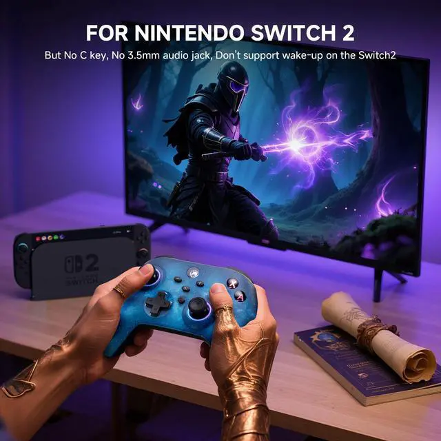 Alt view image 2 of 7 - Pro Controller for Switch/PC/iOS/Android, 1000mAh Wireless Gaming Controller With 9 Color RGB Light, Macro Buttons, 6 Axis Gyro, Dual Vibration, Turbo