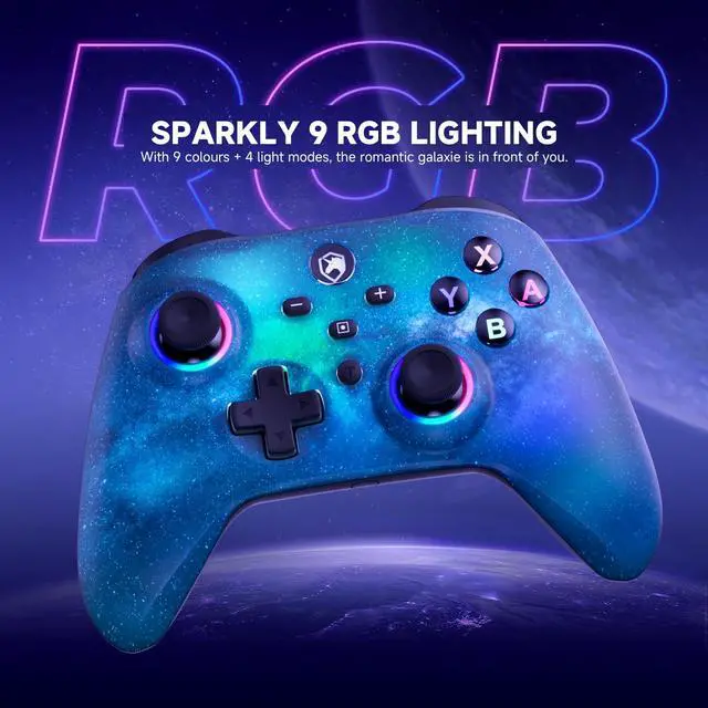 Alt view image 3 of 7 - Pro Controller for Switch/PC/iOS/Android, 1000mAh Wireless Gaming Controller With 9 Color RGB Light, Macro Buttons, 6 Axis Gyro, Dual Vibration, Turbo
