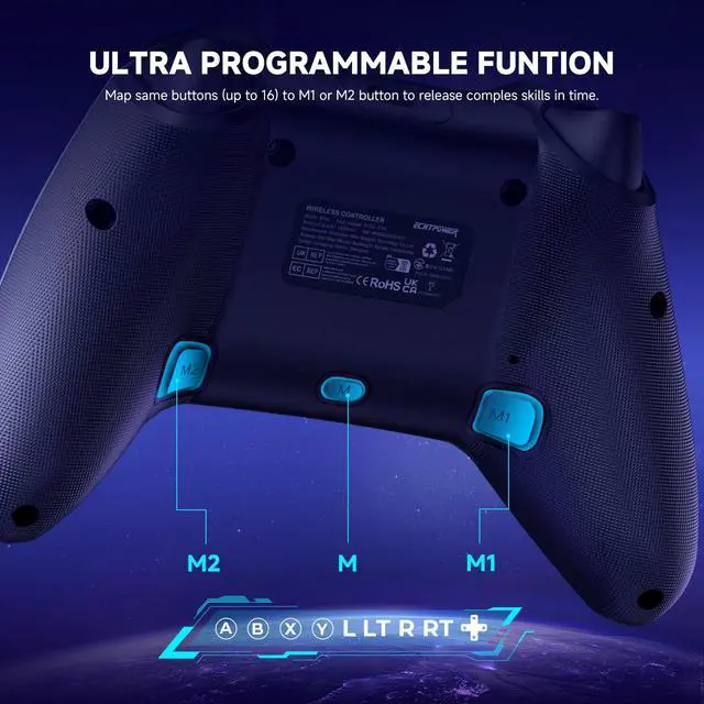 Alt view image 5 of 7 - Pro Controller for Switch/PC/iOS/Android, 1000mAh Wireless Gaming Controller With 9 Color RGB Light, Macro Buttons, 6 Axis Gyro, Dual Vibration, Turbo