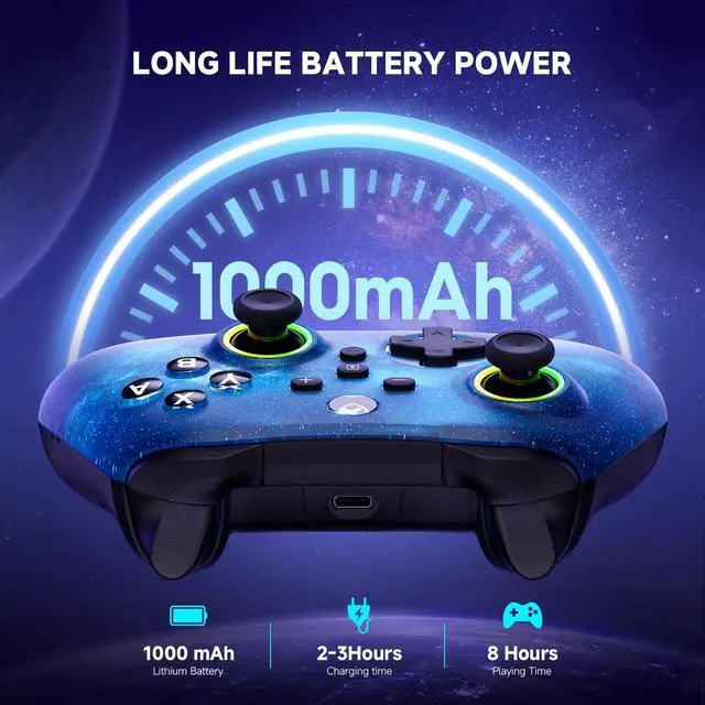 Alt view image 6 of 7 - Pro Controller for Switch/PC/iOS/Android, 1000mAh Wireless Gaming Controller With 9 Color RGB Light, Macro Buttons, 6 Axis Gyro, Dual Vibration, Turbo
