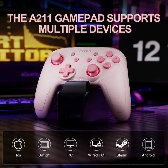 Alt view image 2 of 7 - Wireless Controller For Switch,Compatible with switch 2/switch/lite/OLED/steam/PC, Hall Effect joysticks,6-Axis Gyro,Turbo,1000mAh Battery, Programmable Back Buttons(pink)