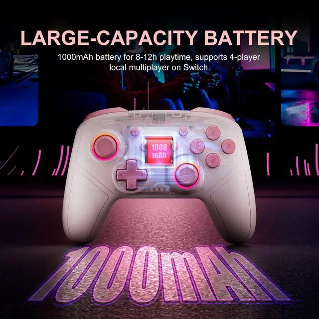 Alt view image 6 of 7 - Wireless Controller For Switch,Compatible with switch 2/switch/lite/OLED/steam/PC, Hall Effect joysticks,6-Axis Gyro,Turbo,1000mAh Battery, Programmable Back Buttons(pink)