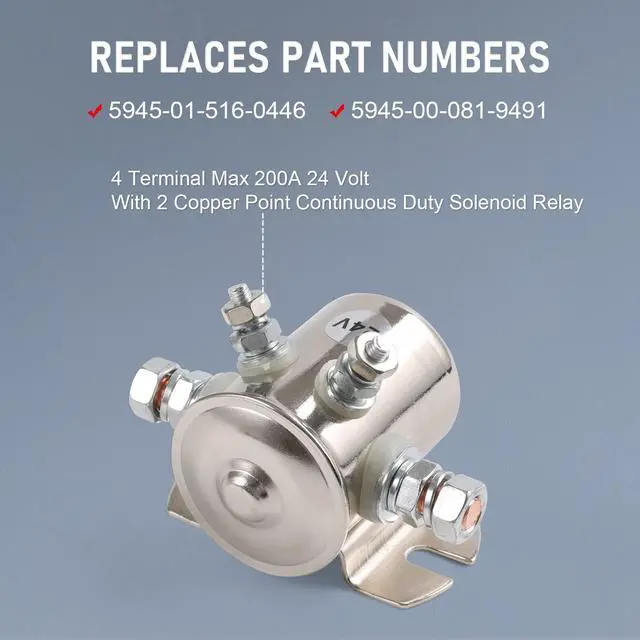 Alt view image 2 of 6 - 4 Terminal 24 Volt Continuous Duty Solenoid Relay Need Break 24063 Solenoid for Golf Carts,Winch, Marine Heavy Duty SPST 24VDC 24V Relay Nickel-Plating