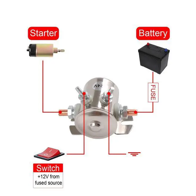 Alt view image 6 of 6 - 4 Terminal 24 Volt Continuous Duty Solenoid Relay Need Break 24063 Solenoid for Golf Carts,Winch, Marine Heavy Duty SPST 24VDC 24V Relay Nickel-Plating